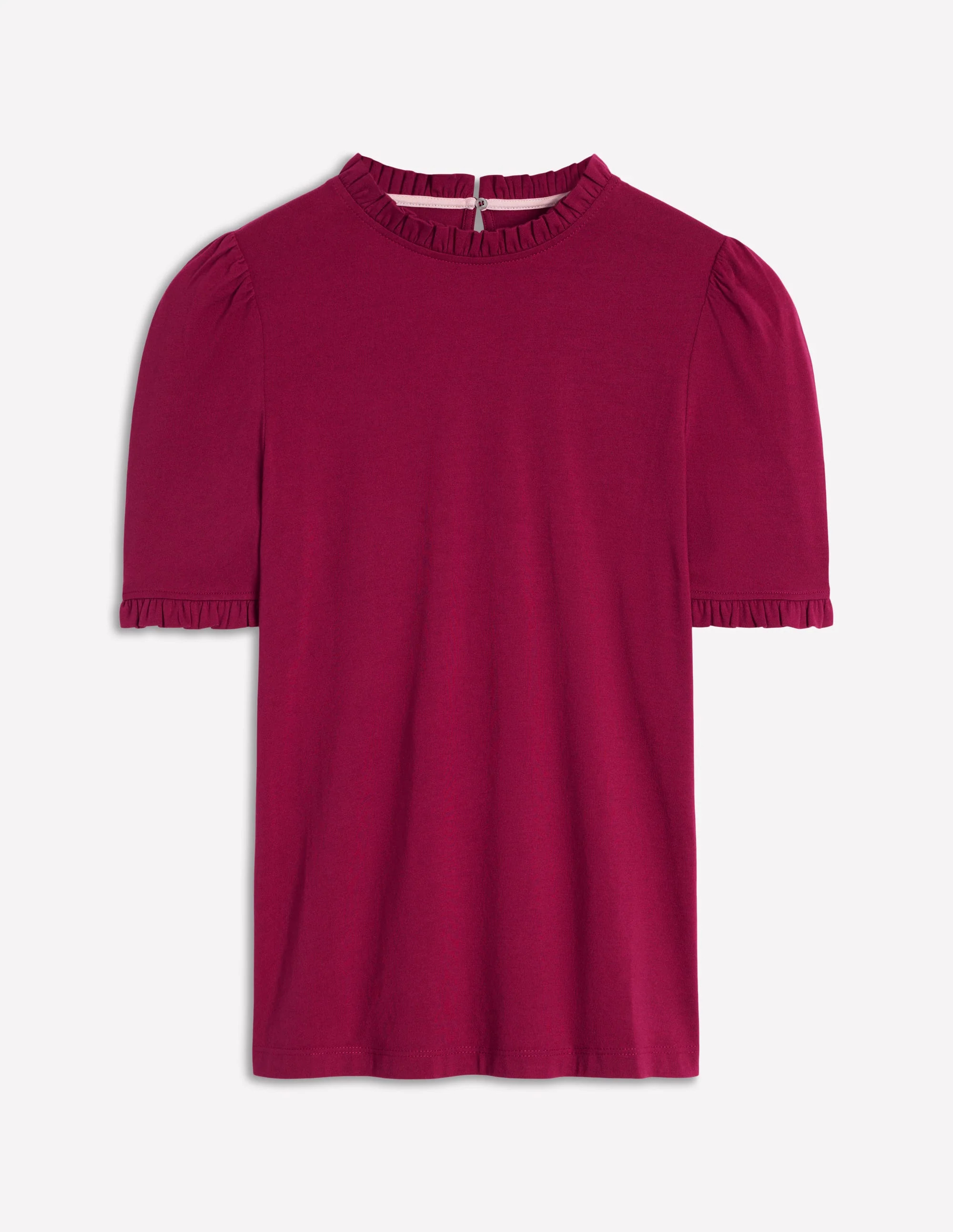 Supersoft Frill Detail T-shirt-Burgundy Red | Boden (US)