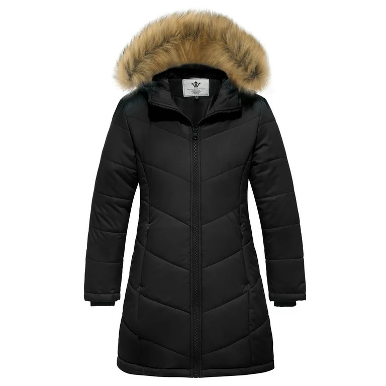 WenVen Girl's Winter Coat Fleece Puffer Jacket Windproof Winter Coats Black 10/12Y - Walmart.com | Walmart (US)