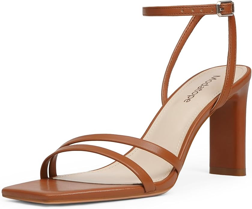 Modatope Womens Sandals Square Open Toe Chunky High Heels Strappy Ankle Strap Sandals Comfort Dre... | Amazon (US)