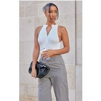 White Snatched Rib High Neck Zip Crop Top | PrettyLittleThing CAN