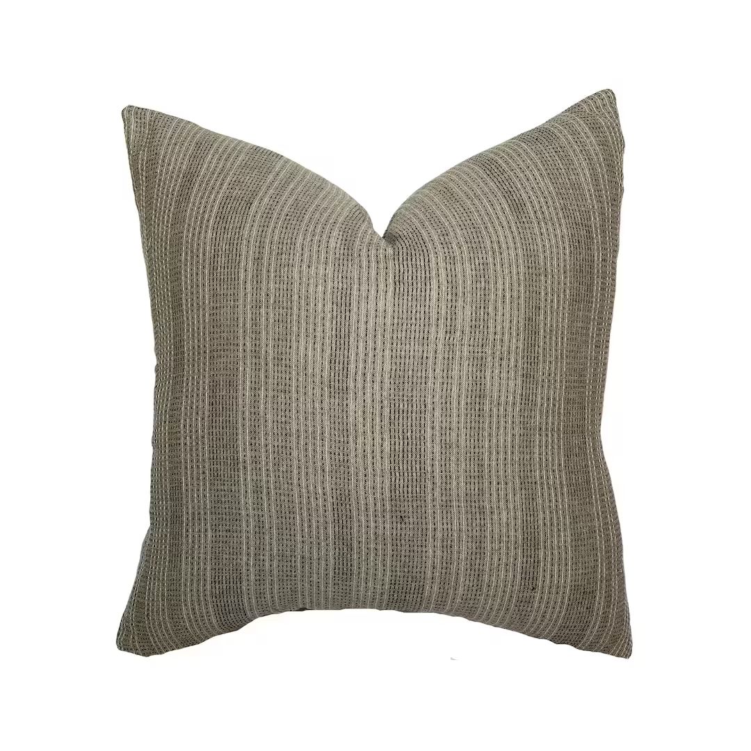 Davis  Olive Woven Stripe Pillow Cover  Moody Green Designer - Etsy | Etsy (US)