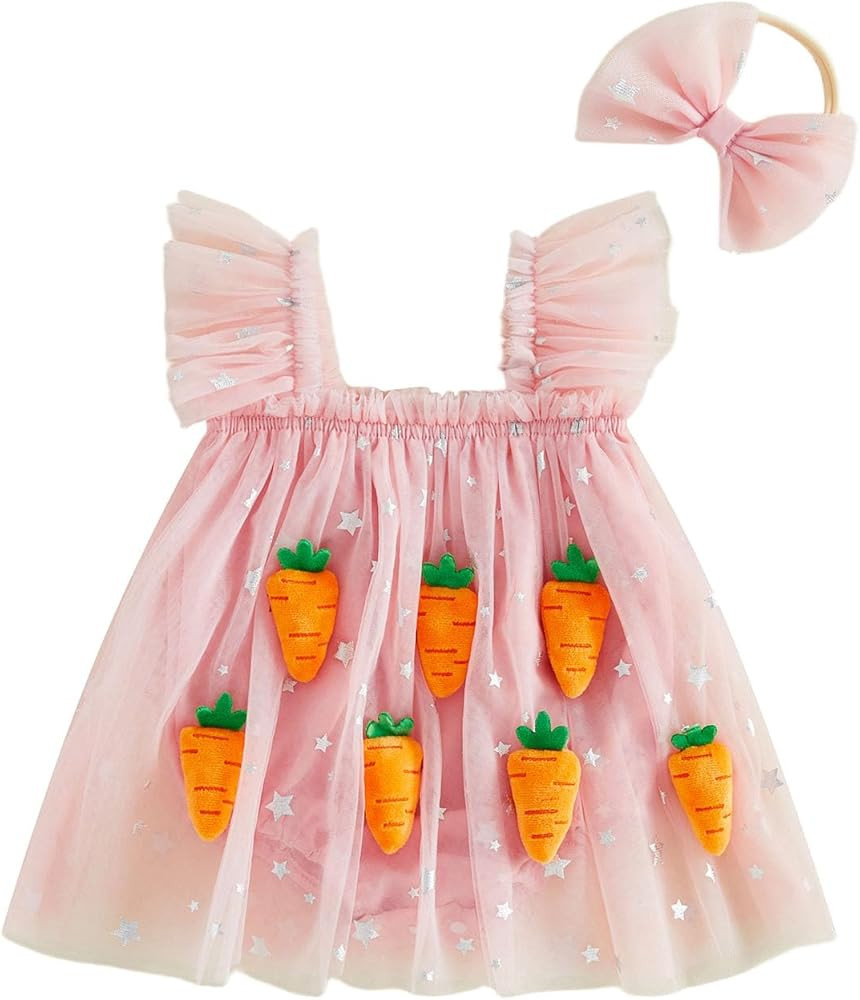 Suolongsama Infant Baby Girl Easter Outfit Ruffle Romper Dress Star Carrot Romper Tulle Tutu Dres... | Amazon (US)