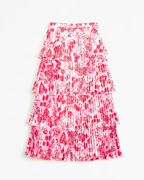 Tiered Pleated Satin Maxi Skirt | Abercrombie & Fitch (US)
