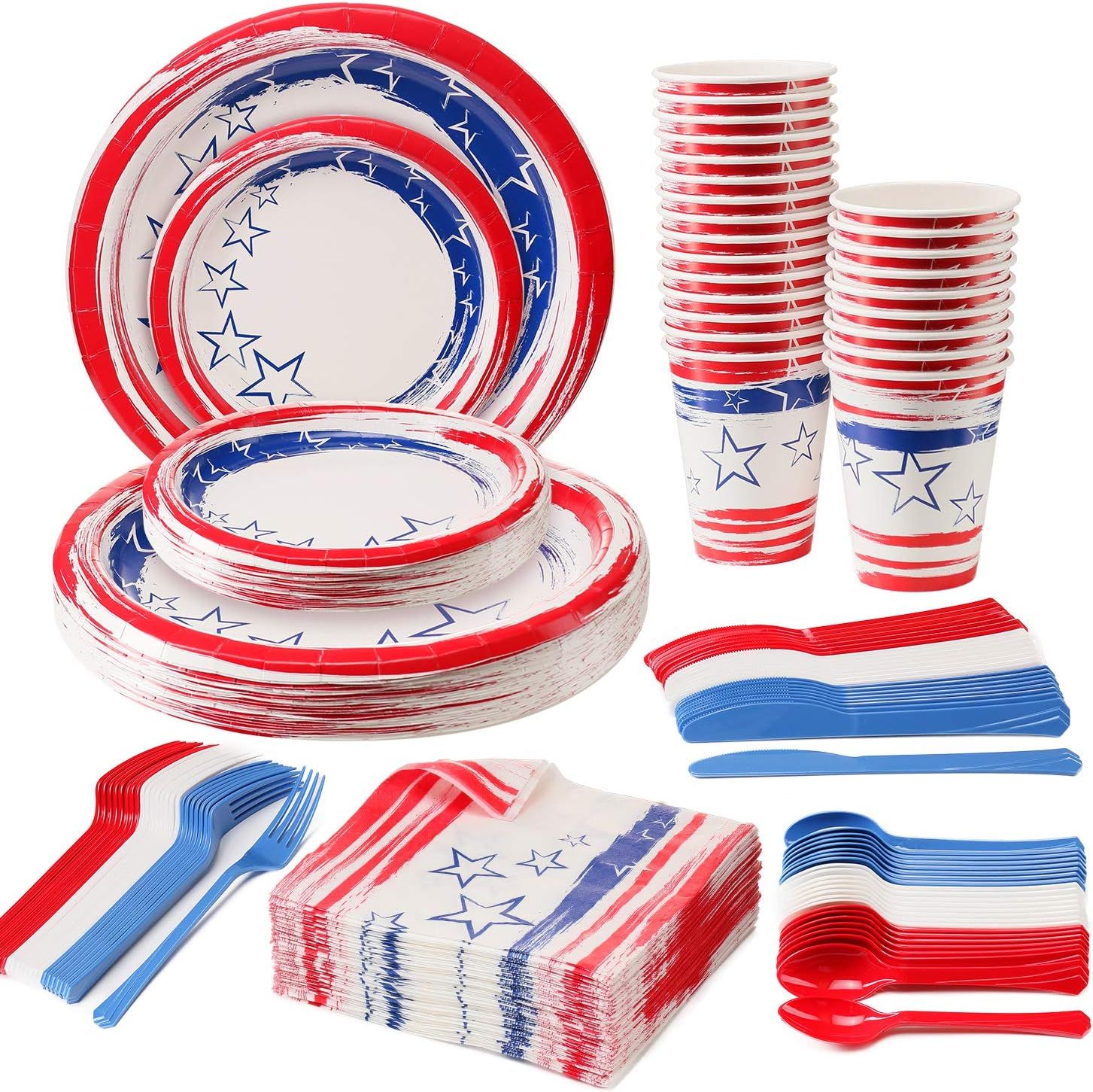 Disposable Patriotic Dinnerware Set, 4th of July American Flag Party Supplies Decorations, Plasti... | Amazon (US)