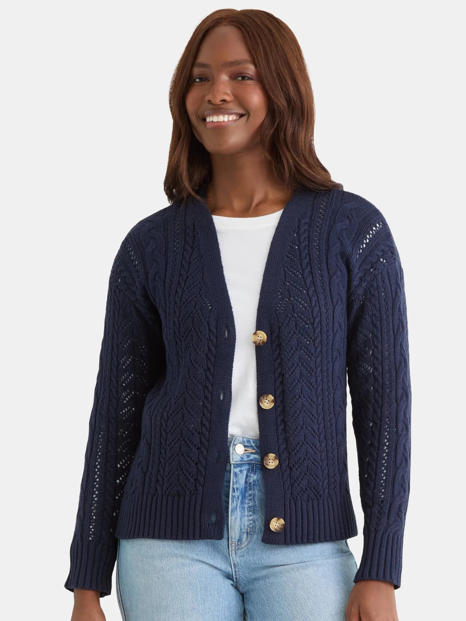 Time and Tru Women's Boyfriend Cardigan Sweater, Lightweight, Sizes XS-XXXL | Walmart (US)