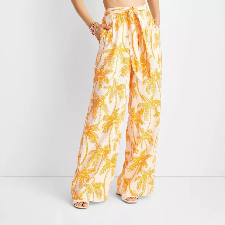 Women's Wide Leg Relaxed Palm Tree Pants - Future Collective™ with Alani Noelle Orange | Target