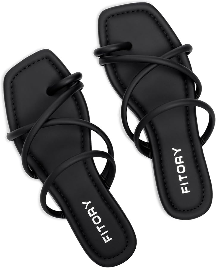 FITORY Women's Slide Sandals Flat Toe Ring Thongs with Cross Strap for Summer Size | Amazon (US)