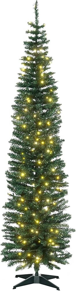 HOMCOM 7' Tall Pre-Lit Slim Noble Fir Artificial Christmas Tree with 200 Warm White LED Lights an... | Amazon (US)