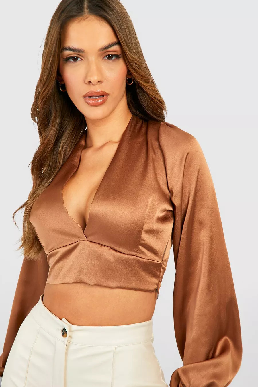 Satin Volume Sleeve Top | Boohoo.com (US & CA)