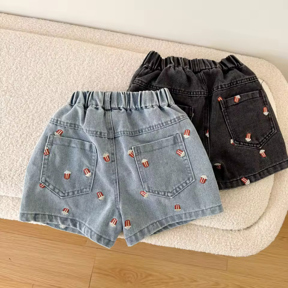 2025 Summer Kids Denim Shorts Children Boys Girls Popcorn Embroidery Short Pants Casual Knee Leng... | AliExpress (US)