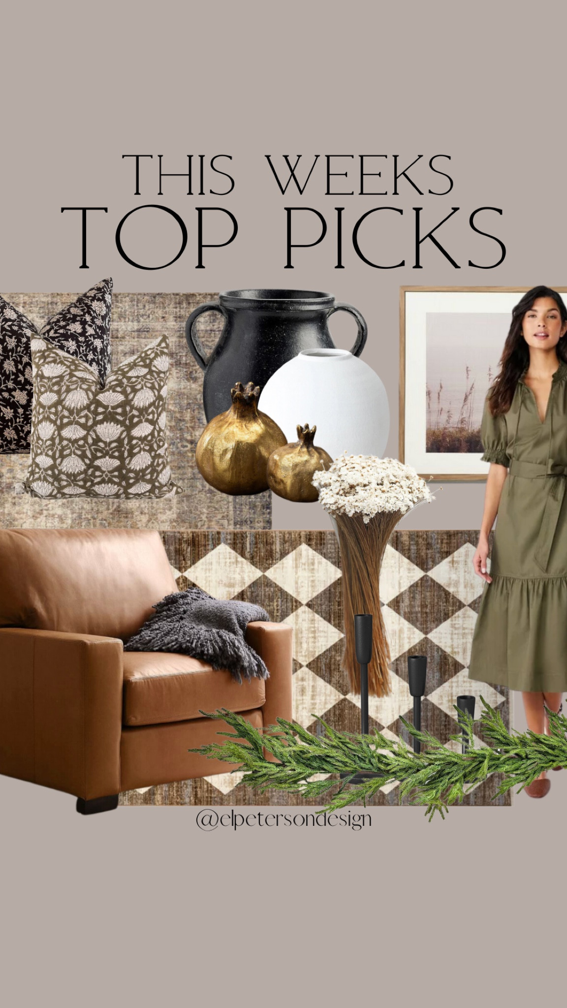 Throw pillows 
Dress
Accent chair 
Checked rug
Area rug
Vases 
Artwork #LTKSale

#LTKhome #LTKfindsunder100