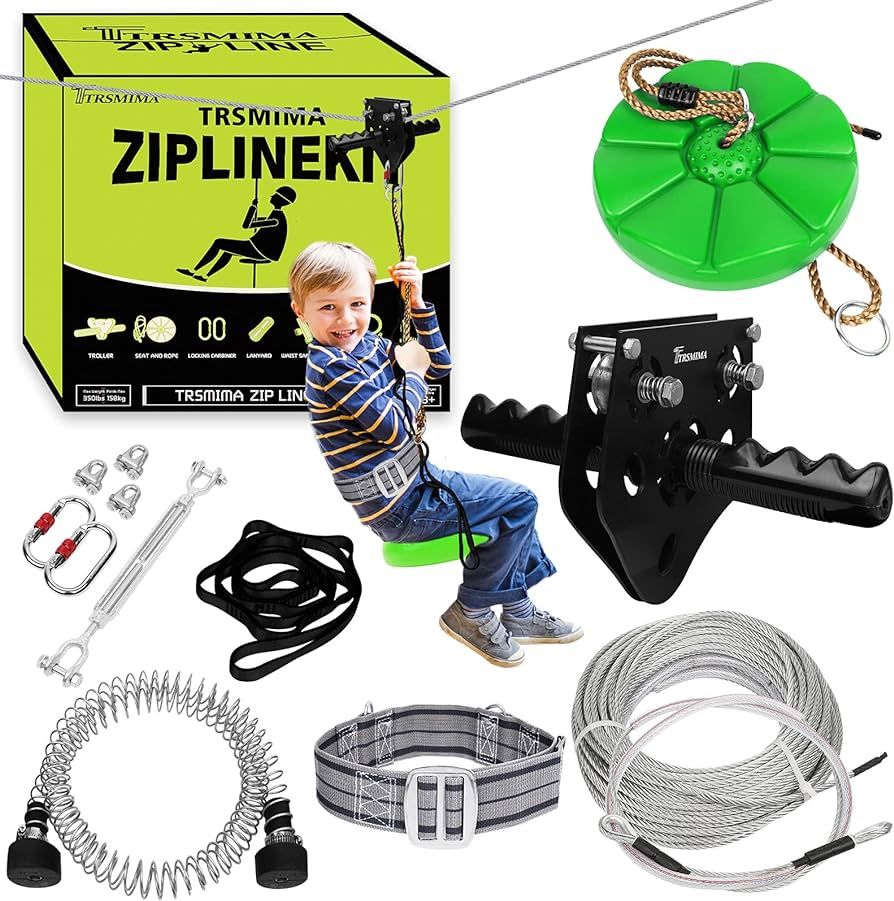 100 ft /120 ft /150 ft/180ft Zip Line Kit for Kids and Adult Up to 380 lb - Updated Removable Des... | Amazon (US)