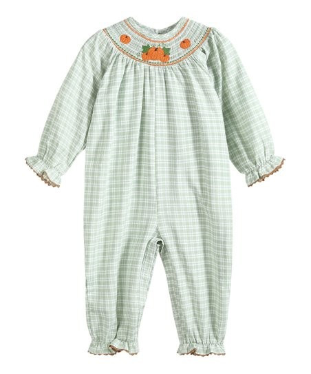 Green Gingham Smocked Pumpkin Long-Sleeve Playsuit - Infant & Toddler | Zulily