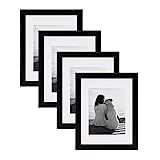 DesignOvation Kieva Solid Wood Picture Frames, Black 11x14 matted to 8x10, Pack of 4 | Amazon (US)