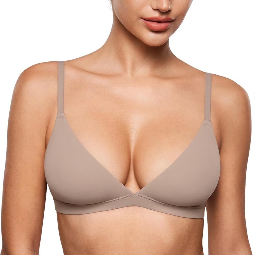 INLYRIC Women's Inbarely Triangle Bralette Plunge Unlined Seamless Bra No Underwire Sexy Comforta... | Amazon (US)