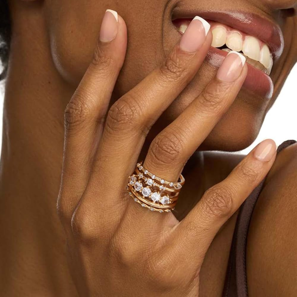 FAXHION Gold Rings for Women Non Tarnish, Dainty 14K Gold Plated Stacking Cubic Zirconia Thumb Ri... | Amazon (US)