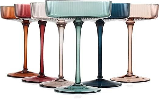 Vintage Art Deco Coupe Glasses Ribbed Coup Martini & Cocktail 7oz | Set of 6 | Modern Muted Paste... | Amazon (US)