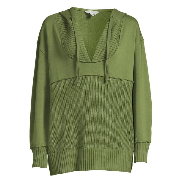 Time And Tru Women's Mixed Media Hoodie - Walmart.com | Walmart (US)