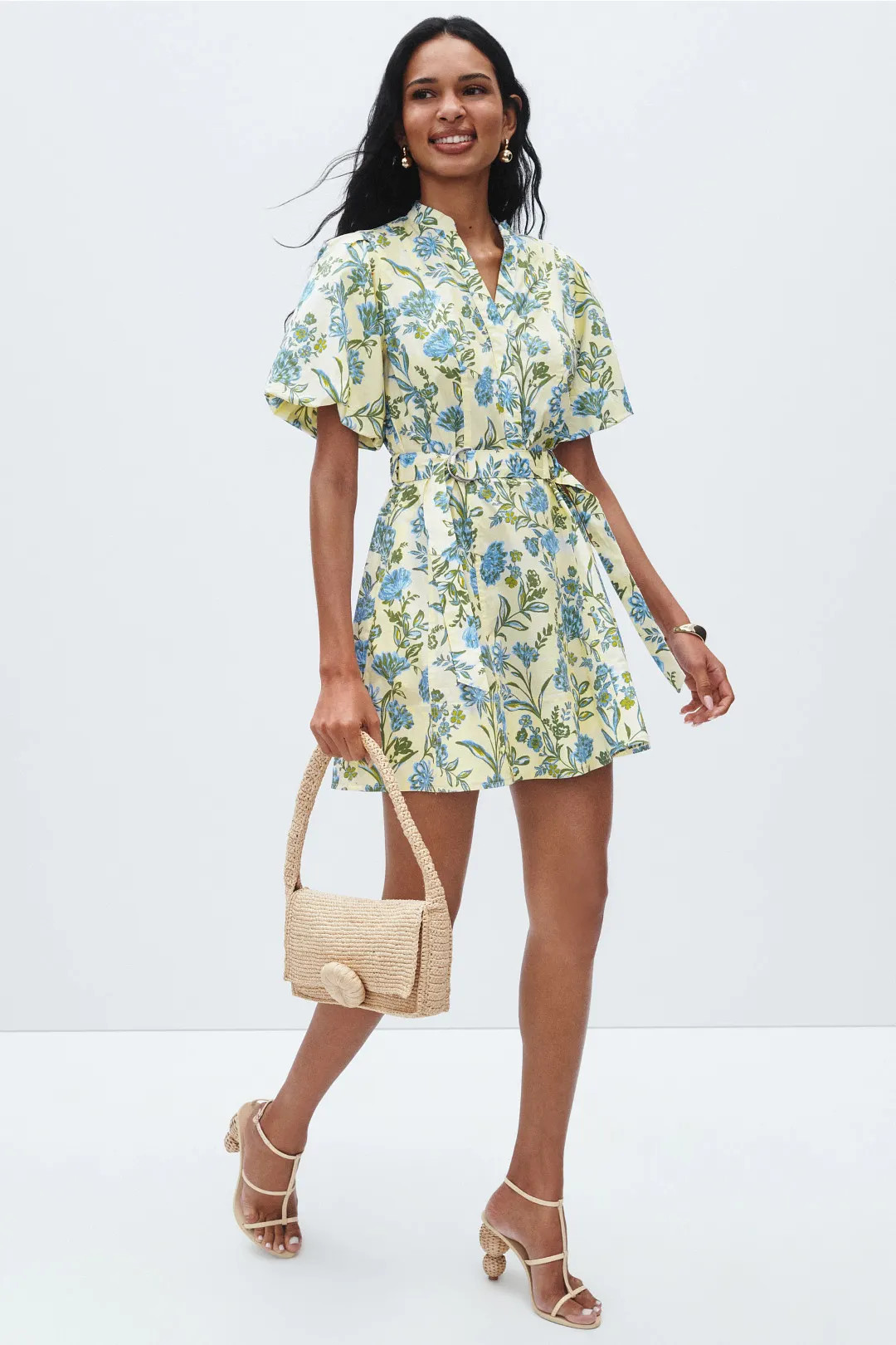 Belted Puff Sleeve Mini Dress | Rent the Runway