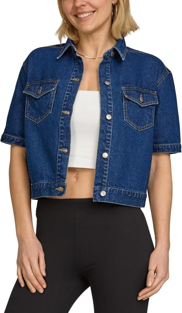 American Denim Short Sleeve Denim Jacket for Women, Modern Summer Jean Jacket, Womens Cropped Den... | Amazon (US)