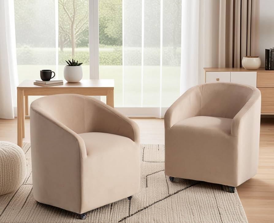 CIMOTA Velvet Khaki Barrel Dining Chairs with Wheels, Set of 2 — Modern Upholstered Swivel Dini... | Amazon (US)