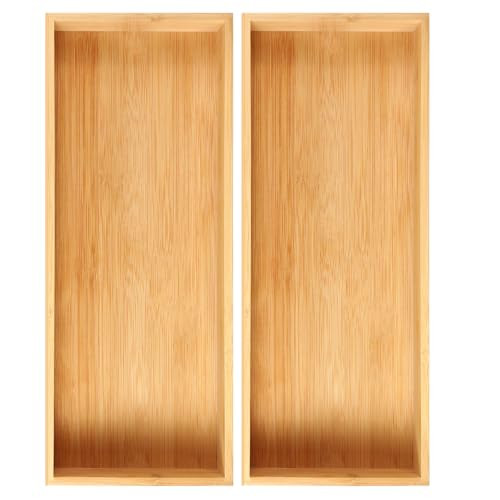 Fabsome Kitchen Utensil Drawer Organizer, Bamboo Silverware Cutlery Flatware Organizer Bins, Wooden Container Storage Trays for Bathroom Vanity Junk Drawer, 15" x 6" Set of 2 | Amazon (US)