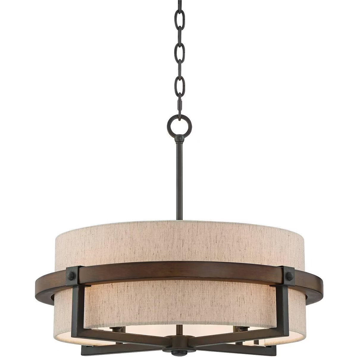 Possini Euro Design Bronze Wood Finish Pendant Chandelier 22" Wide Rustic Farmhouse Tan Fabric Dr... | Target