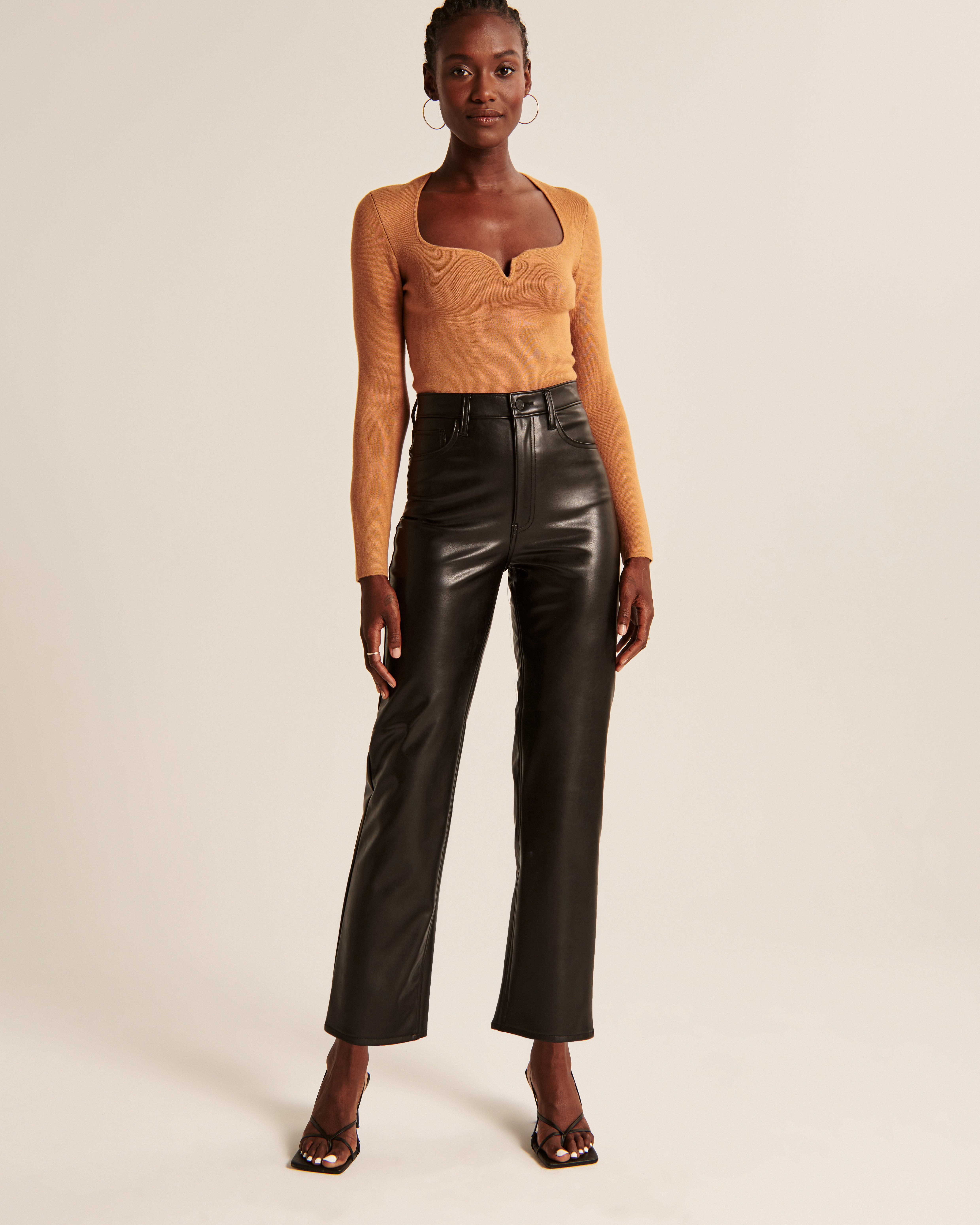 Vegan Leather Ankle Straight Pant | Abercrombie & Fitch (US)
