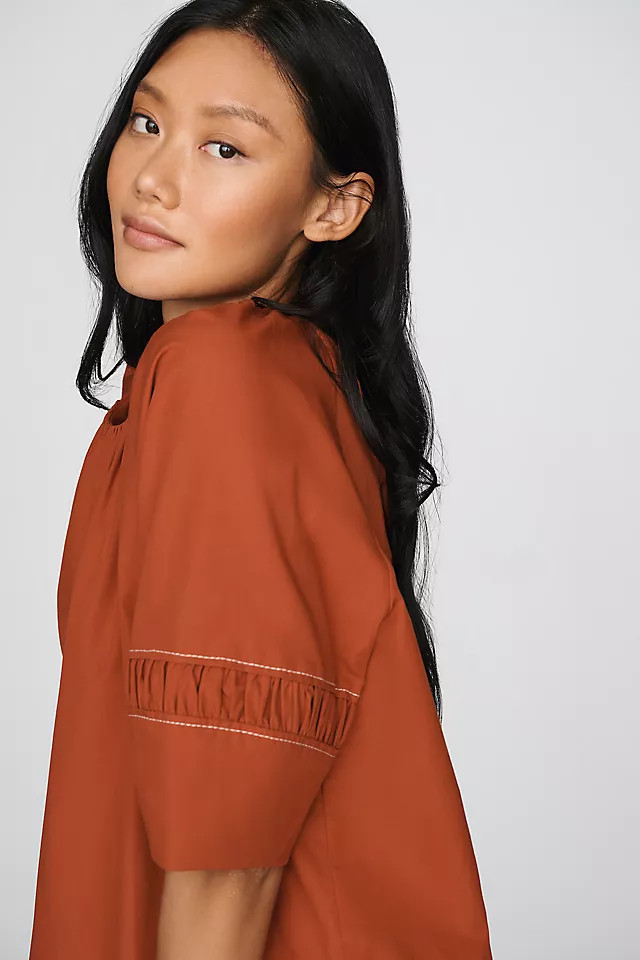100% Cotton Smocked Short-Sleeve Blouse | Anthropologie (US)