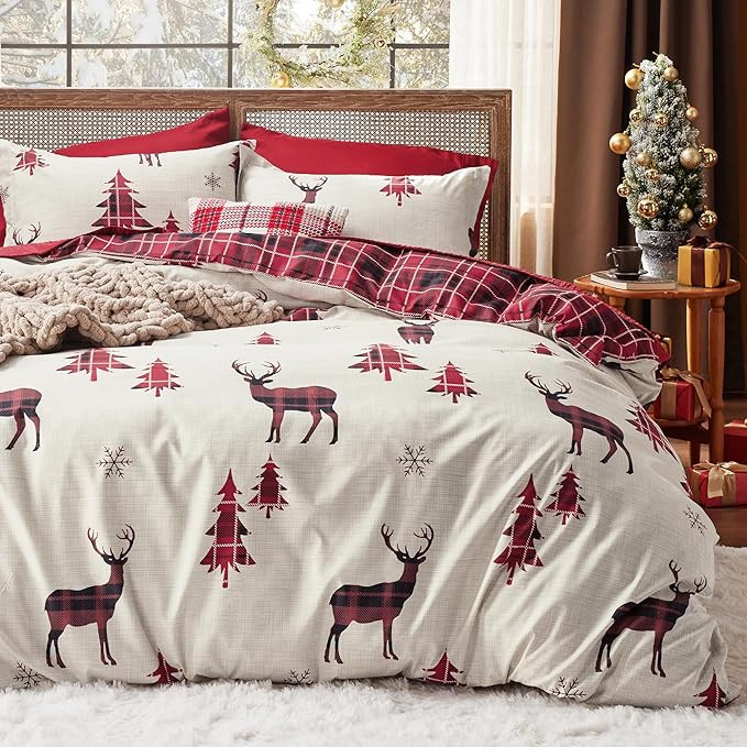 Bedsure Christmas Duvet Cover Queen - Christmas Bedding Set, Reversible Buffalo Check Printed Pla... | Amazon (US)