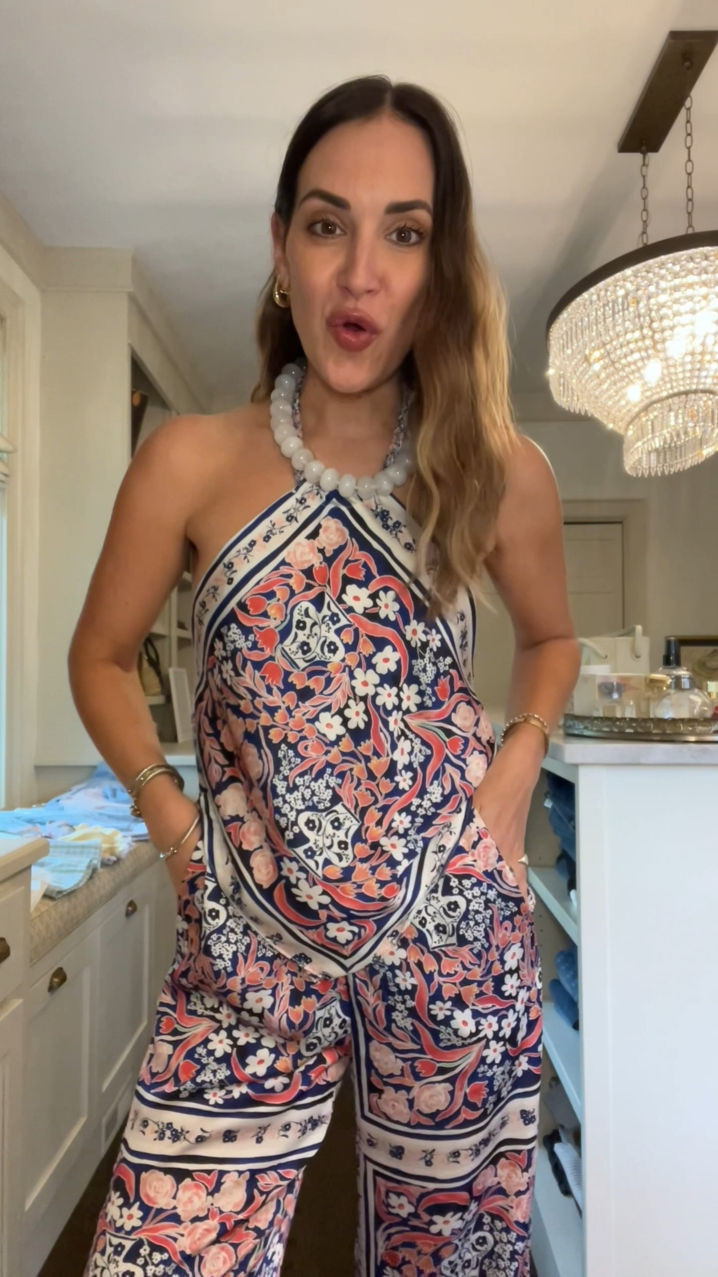 Silky handkerchief style top and matching pants (with pockets!) -

And loving Christian’s summer sweater -