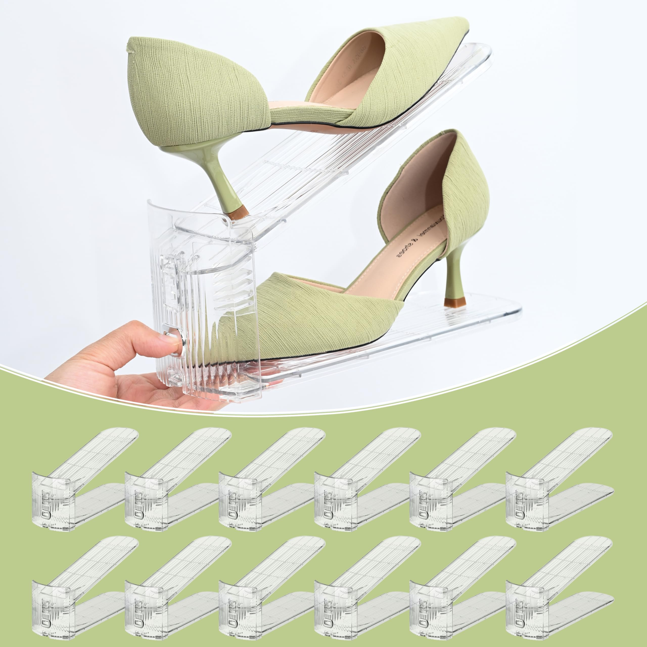 Shoe Slots Organizer for Closet, 12-Pack Adjustable Shoe Stacker & Space Saver Shoe Rack, Clear D... | Amazon (US)