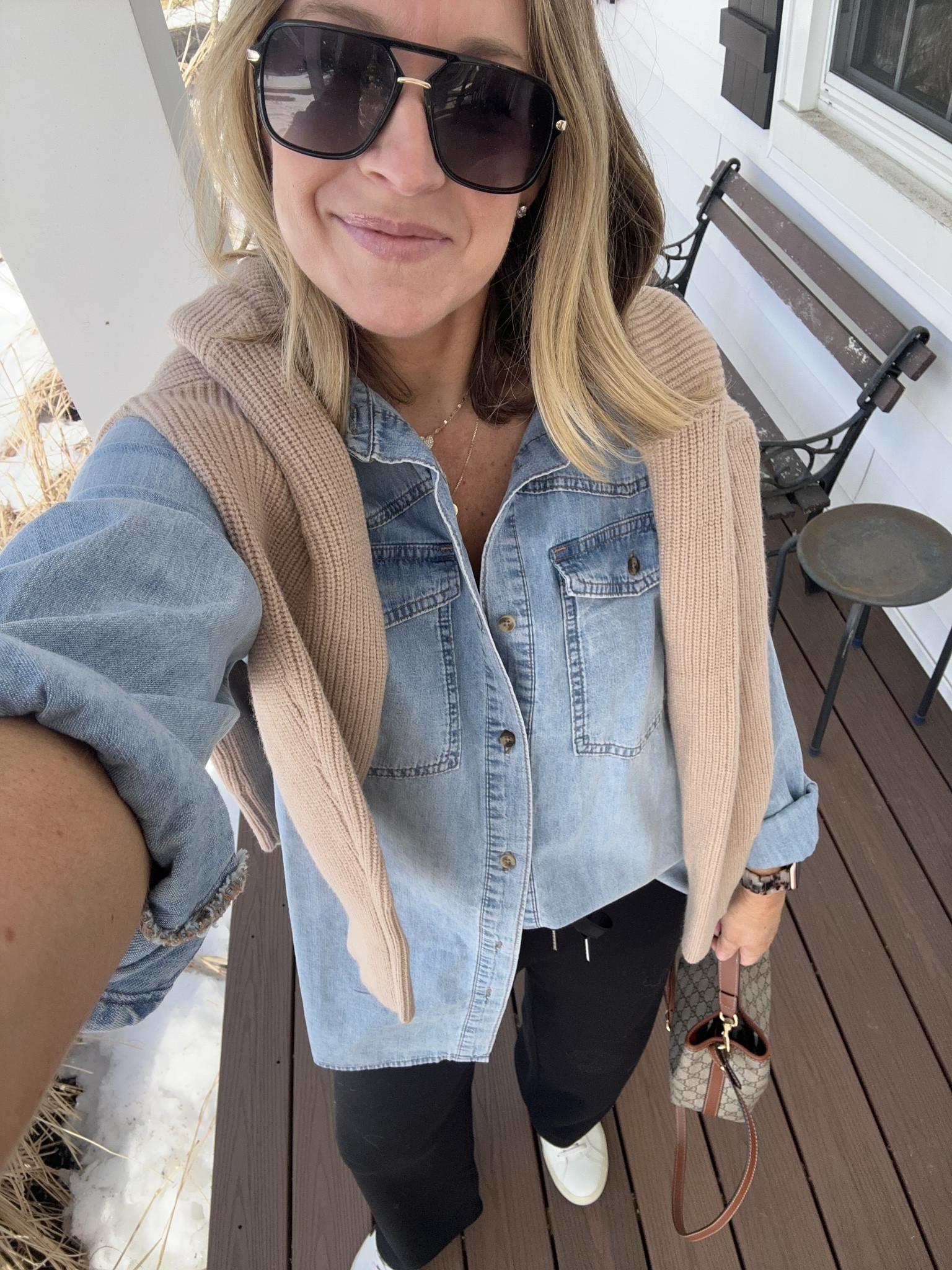 My Pinterest style ootd and I love it. Medium pants in petite and they don’t touch the ground. No pockets. Shirt is a medium and huge. You can def size down. Sweater is a medium and perfect. A cashmere blend 1/4 zip that’s so soft and looks SO high end but it’s Amazon and the perfect amount of chunk! 



#LTKMidsize #LTKPetite #LTKOver40