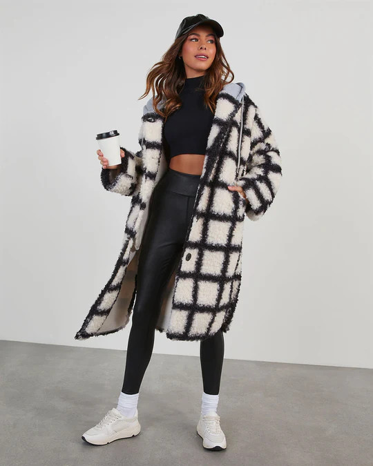 Wayne Oversized Plaid Sherpa Hooded Coat | VICI
