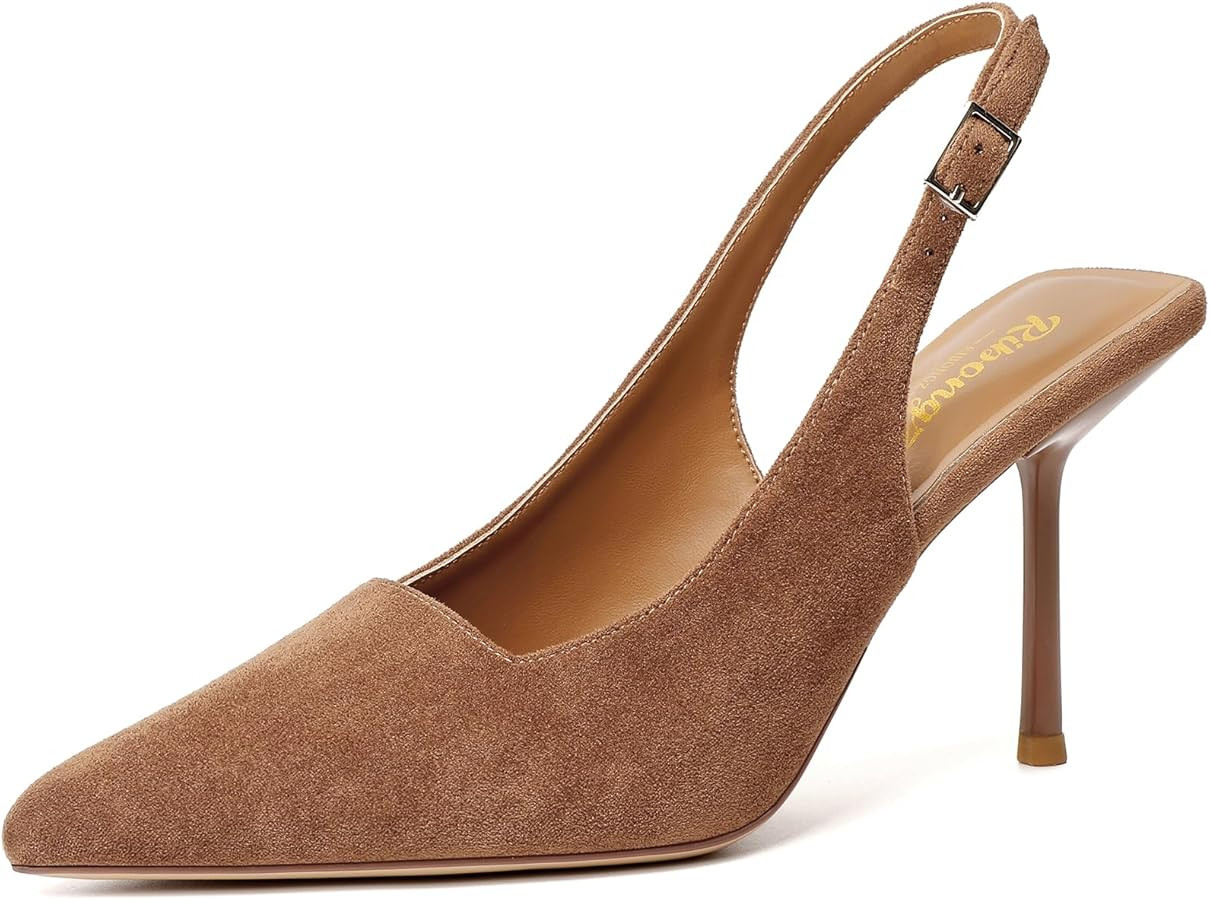 RIBONGZ Sexy Slingback Pumps Elegant Dressy Heels for Women Closed Toe Pointy High Heels Wedding ... | Amazon (US)