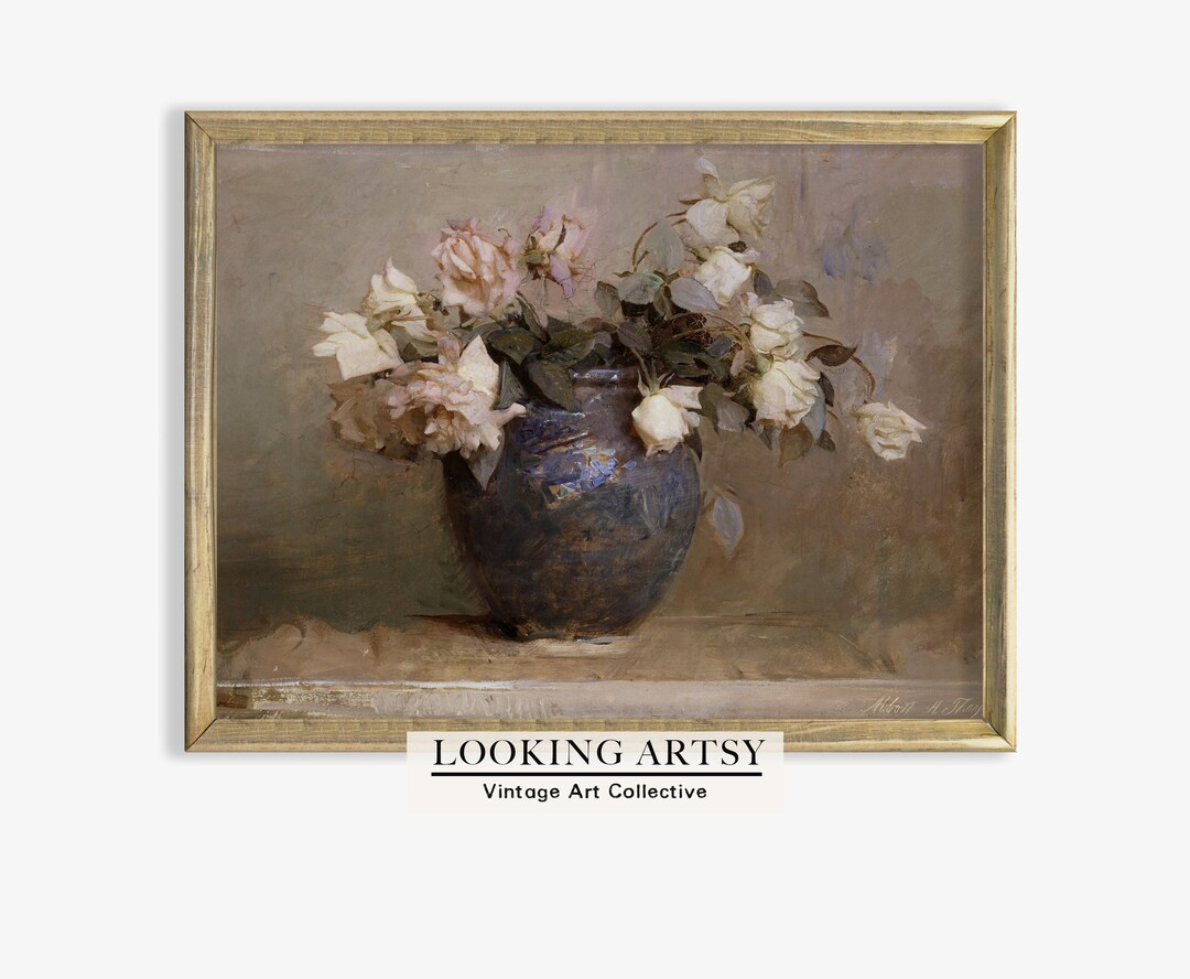 Dark Floral Still Life Oil Painting | Moody Vintage Flower Print | PRINTABLE Digital Antique Art ... | Etsy (US)