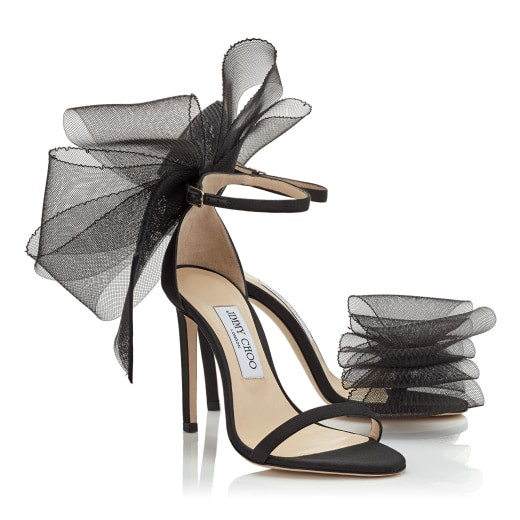 Black Sandals with Asymmetric Grosgrain Mesh Fascinator Bows | Jimmy Choo (US)