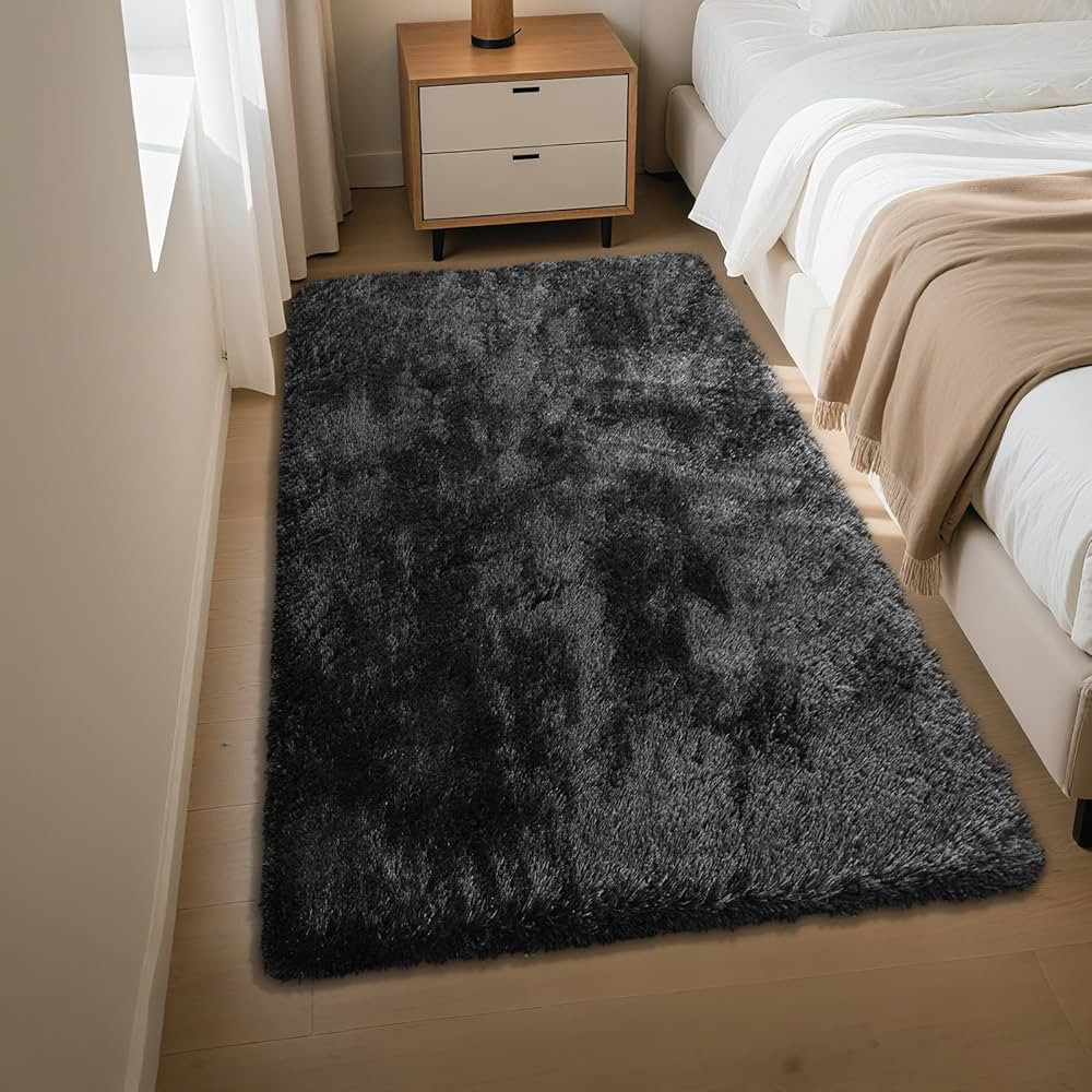 Fluffy Rug Shaggy Area Rug, Black 3x5 Area Rugs for Bedroom, Small Bedside Rug, Soft Fluffy Shagg... | Amazon (US)