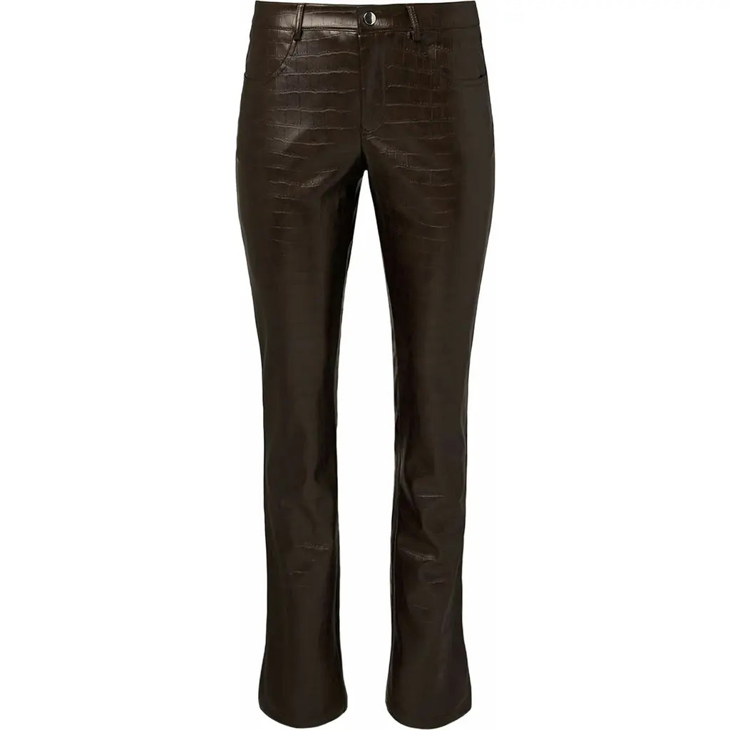 WeWoreWhat Vegan Leather Croc Mid Rise Flare Pant in Brown at Nordstrom, Size 28 | Nordstrom