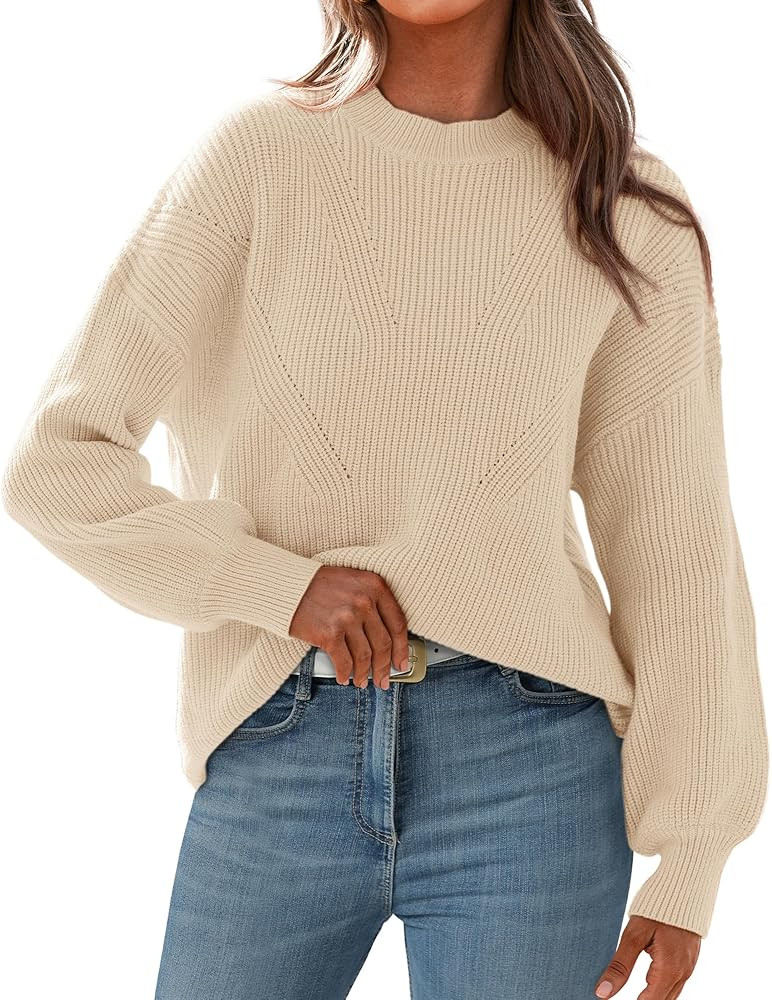 BTFBM Women's Casual Long Sleeve Pullover Sweaters Crew Neck Oversized Ribbed Knit 2024 Fall Wint... | Amazon (US)