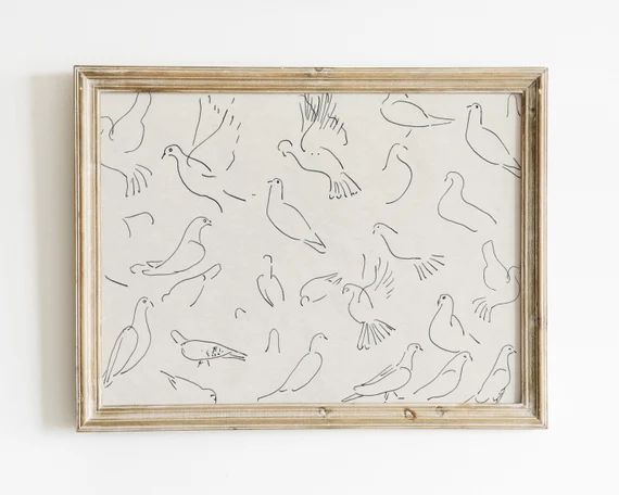 Bird print, line art, minimalist wall art, sketch art, vintage drawing, abstract prints, modern w... | Etsy (US)