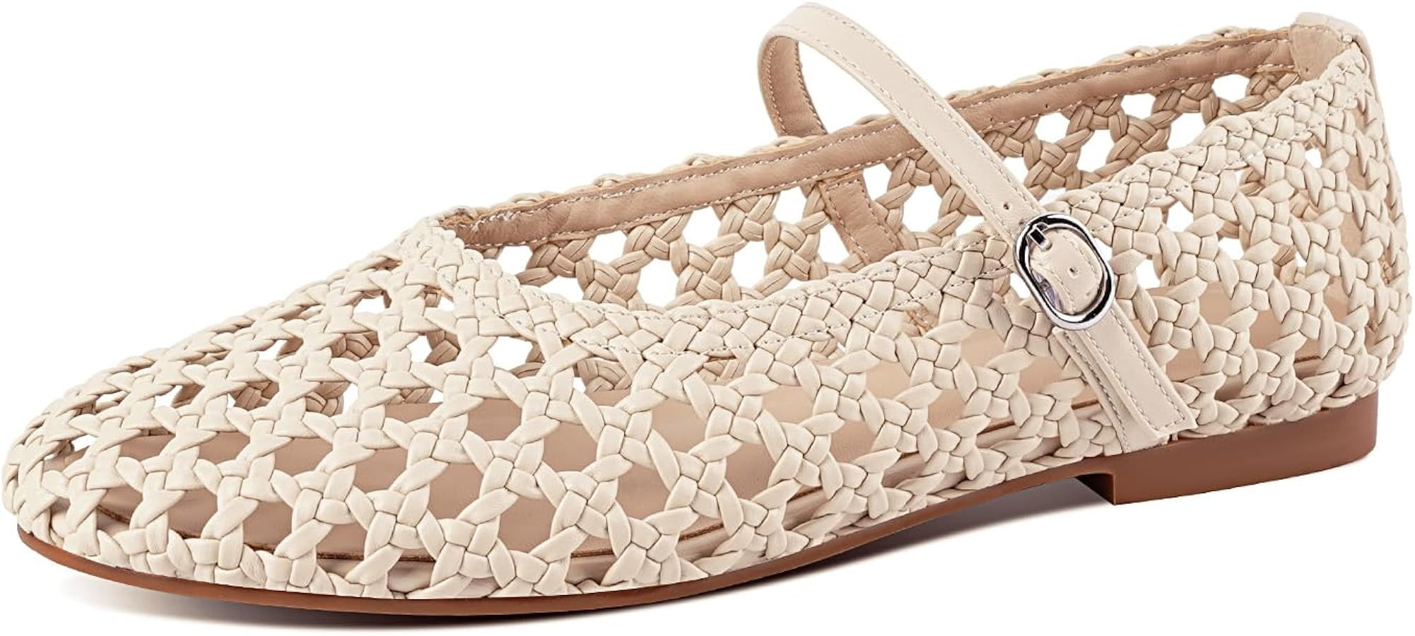 Leopard Mesh Flats for Women Round Toe Mary Jane Ballet Flats Buckle Strap Slip On Casual Breatha... | Amazon (US)