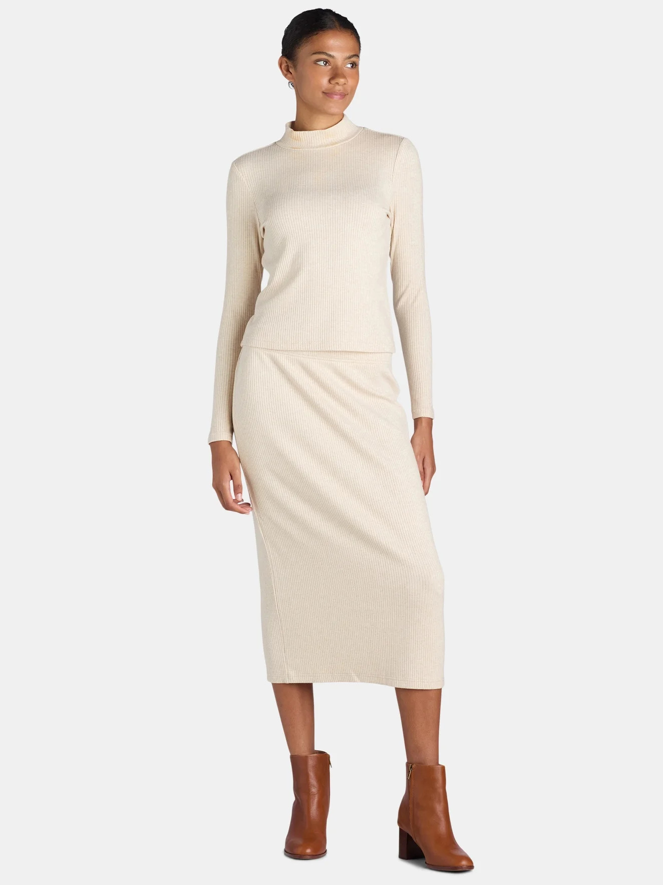 Time and Tru Women's Mock Neck Top and Midi Skirt Set, 2-Piece, Sizes XS-XXXL | Walmart (US)