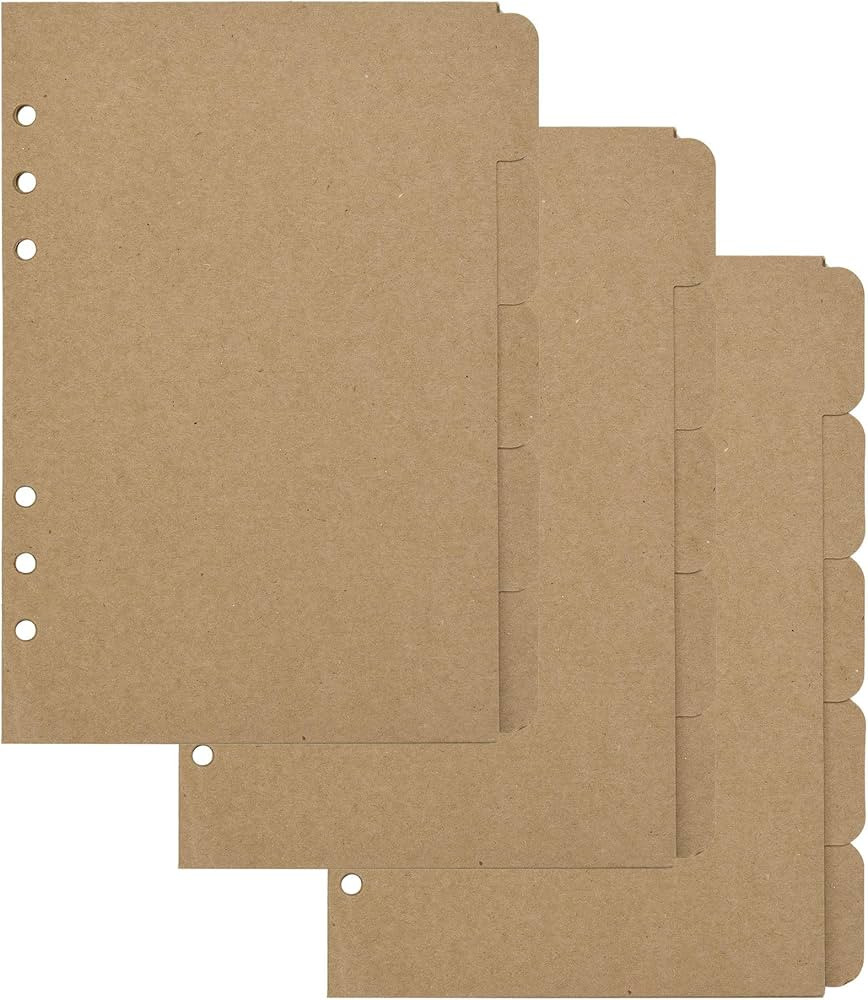Bluecell 3 Sets Kraft Paper Divider Index Page Tab Cards for 6-Holes Ring Binders Notebooks Trave... | Amazon (US)