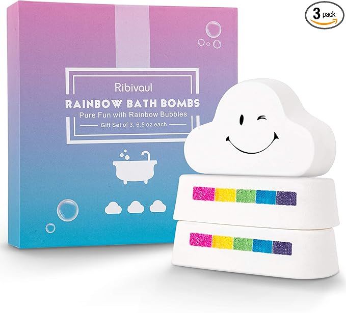 Bath Bombs Gift Set, Ribivaul Rainbow Bath Bombs XXXL Size 6.5 oz ×3 Handmade Bath Bombs with Na... | Amazon (US)