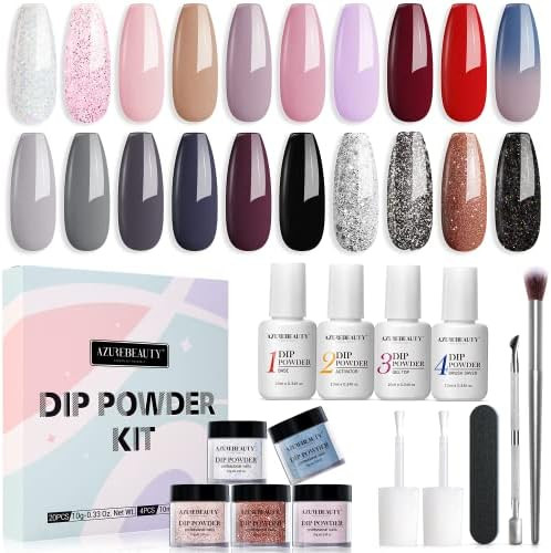 20 Colors Dip Powder Nail Kit Starter, AZUREBEAUTY Glitter Red Pink Black Gray Collection Acrylic Di | Amazon (US)