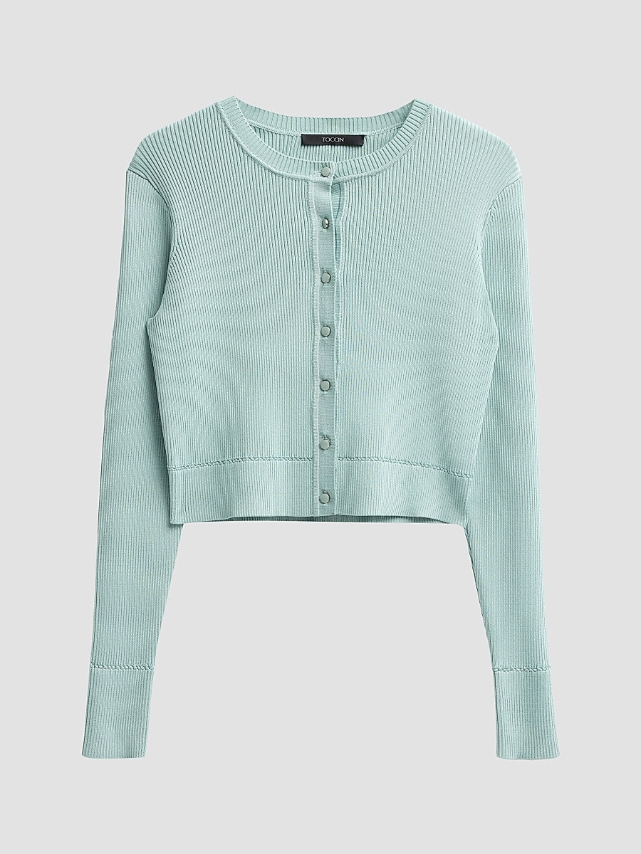 Women's Zoe Fitted Crop Cardigan - Sea Breeze - Size Large | Saks Fifth Avenue