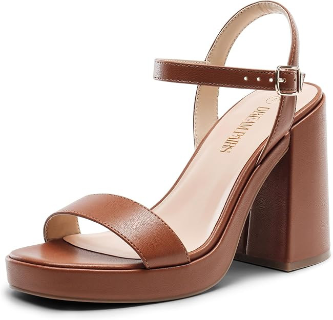 DREAM PAIRS Heels for Women Block Chunky Platform High Heels Open Toe Fashion Wedding Party Eveni... | Amazon (US)