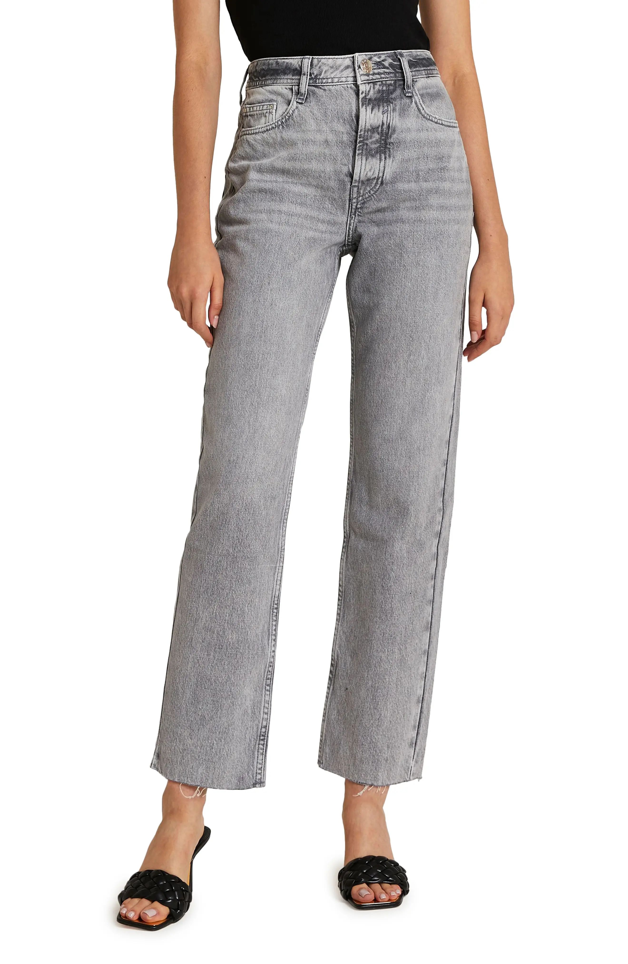 RIVER ISLAND Cyrell Raw Hem Wide Leg Jeans in Grey at Nordstrom, Size 14 Us | Nordstrom