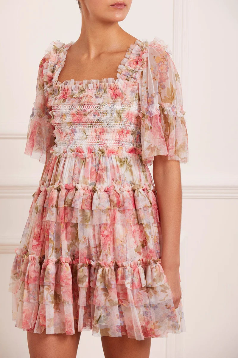 Summer Song Peaches Smocked Micro Mini Dress | Needle & Thread US